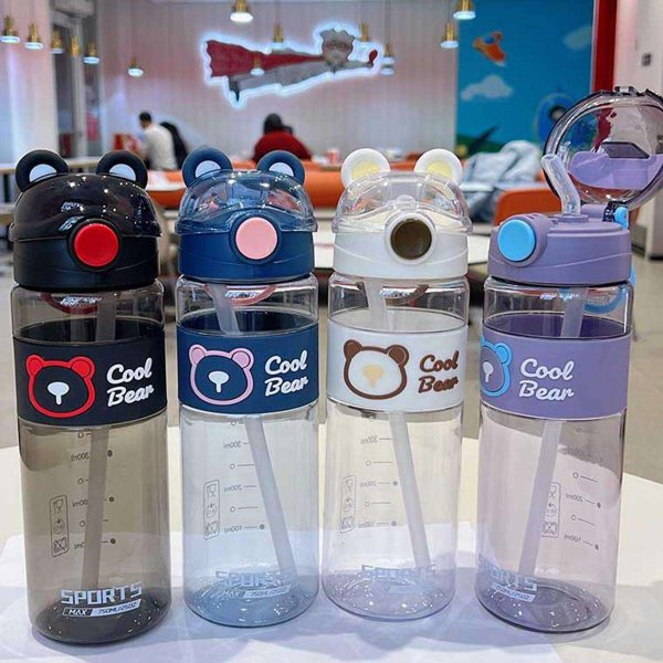 Sports Water Bottle with Straw & Bear Lid